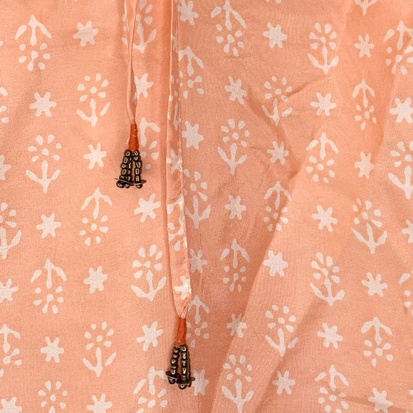 Irving & Fine Silk Blouse  Peach BoHo Style with Sequins and Beads XS - Picture 3 of 8